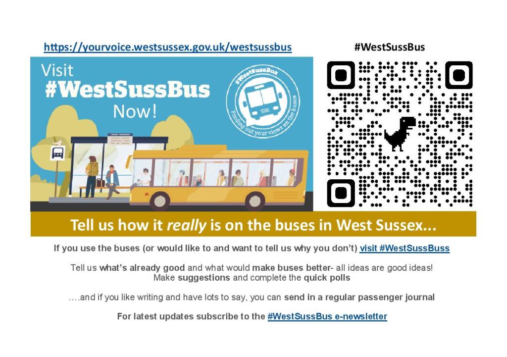 Visit #WestSussexBus e-flyer with QR code and website link